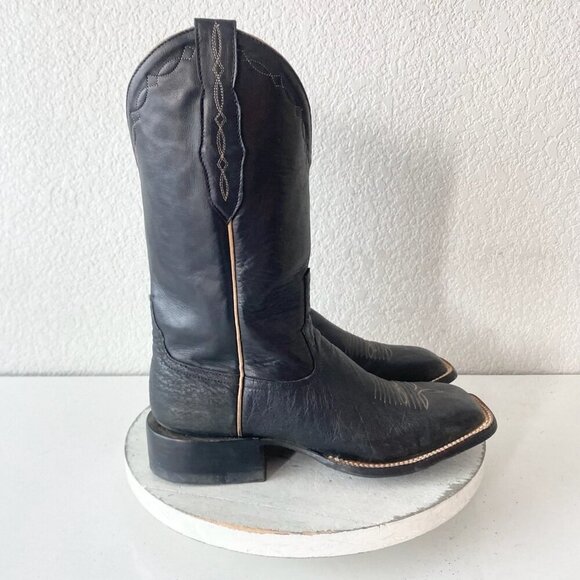 Rod Patrick Mens Cowboy Boots 7.5EE Black Smooth Ostrich Western Square Toe - Picture 2 of 10